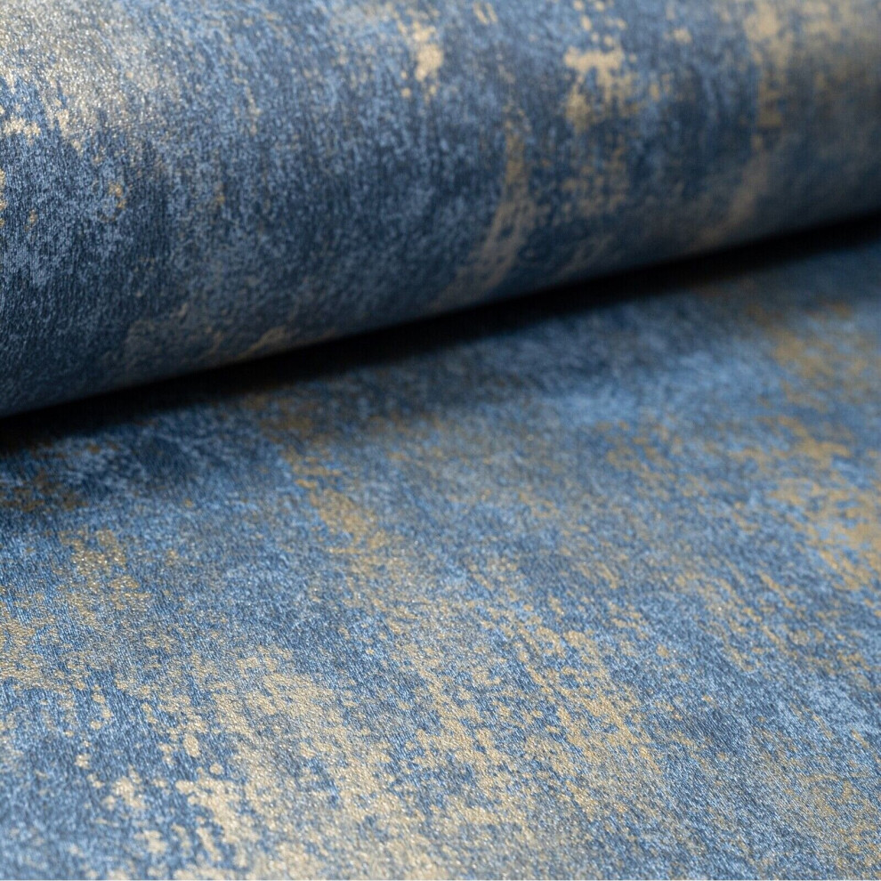 Sophie Laurence Industrial Distressed Concrete Navy Blue Metallic Gold Wallpaper 5060729376225
