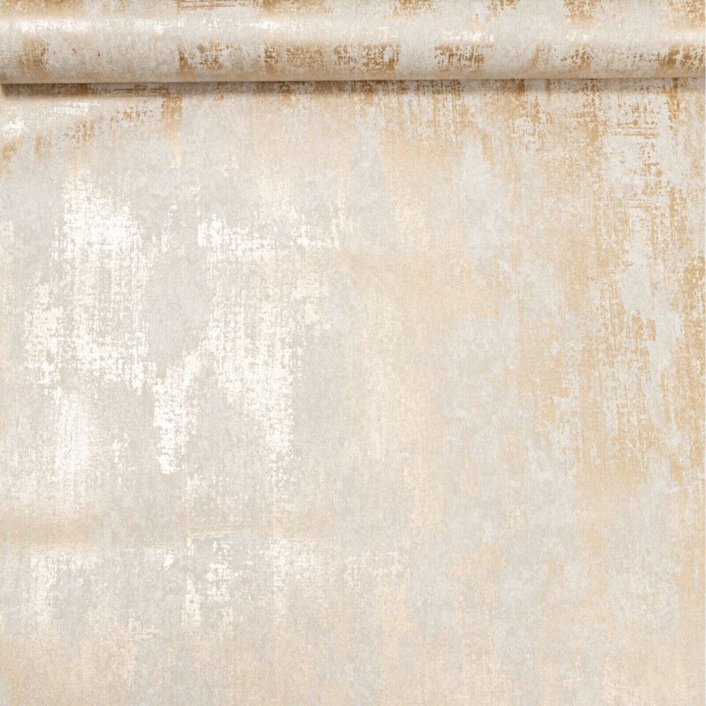 Sophie Laurence Cream/Gold Industrial Distressed Concrete Metallic Wallpaper