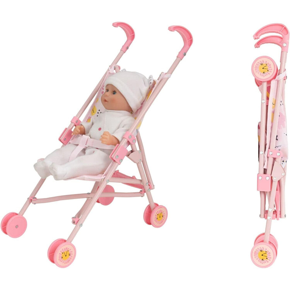 BabyBoo Single Dolls Stroller | Single Pink Jungle Print Buggy