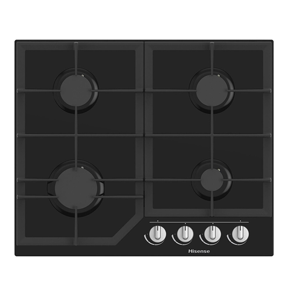 4 Burner Gas Hob In Black, Glass Top / Cast Iron Supports - Hisense GG643B