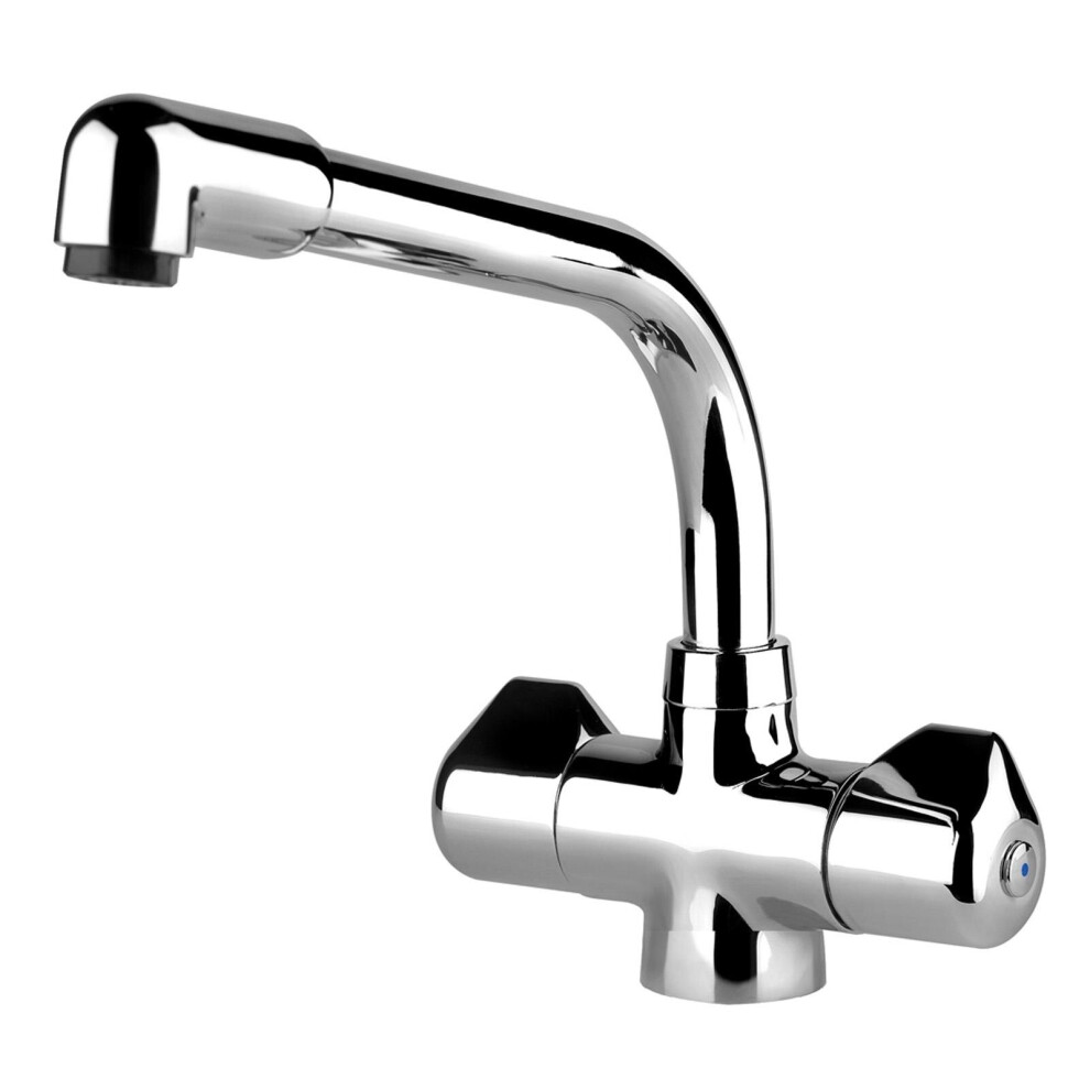 Low Pressure Kitchen Mixer Tap In Chrome, Twin Lever Monobloc - MORELLINO