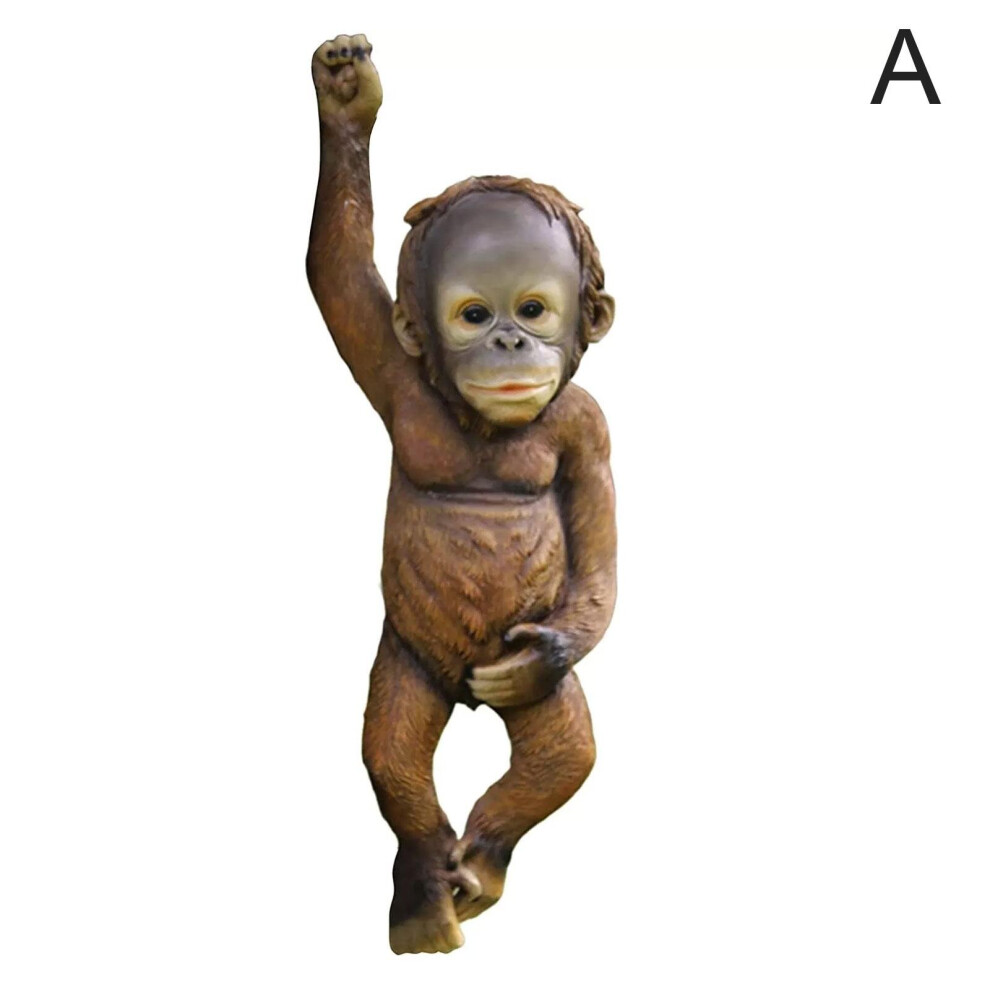 (A) Outdoor Garden Decoration Monkey Tree Rope Hanging Statue Creative Simulation Animal Sculpture Resin Little Monkey Pastoral Deco