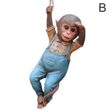 (B) Outdoor Garden Decoration Monkey Tree Rope Hanging Statue Creative Simulation Animal Sculpture Resin Little Monkey Pastoral Deco