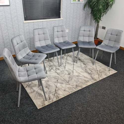 (6 Chairs) Grey Velvet Dining Chairs with Soft Padded Seat