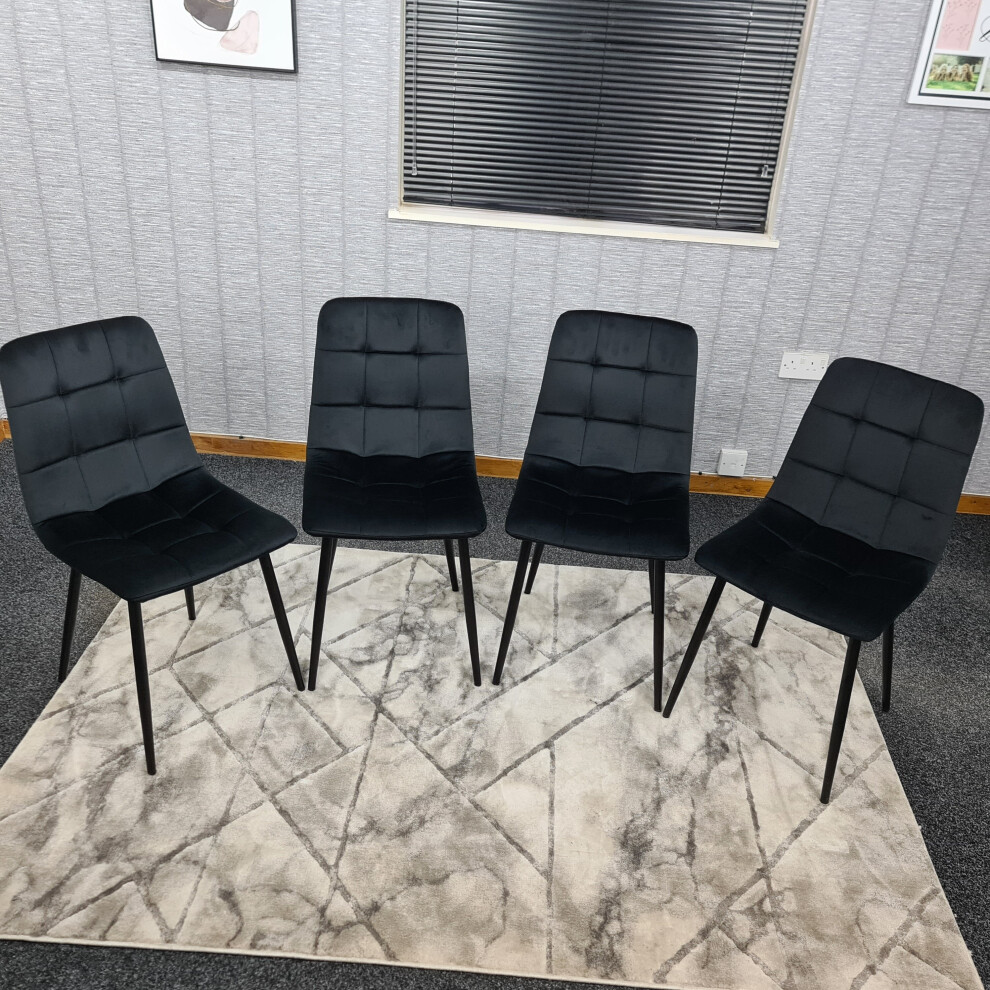 (4 Chairs) Black Velvet Dining Chairs with Soft Padded Seat