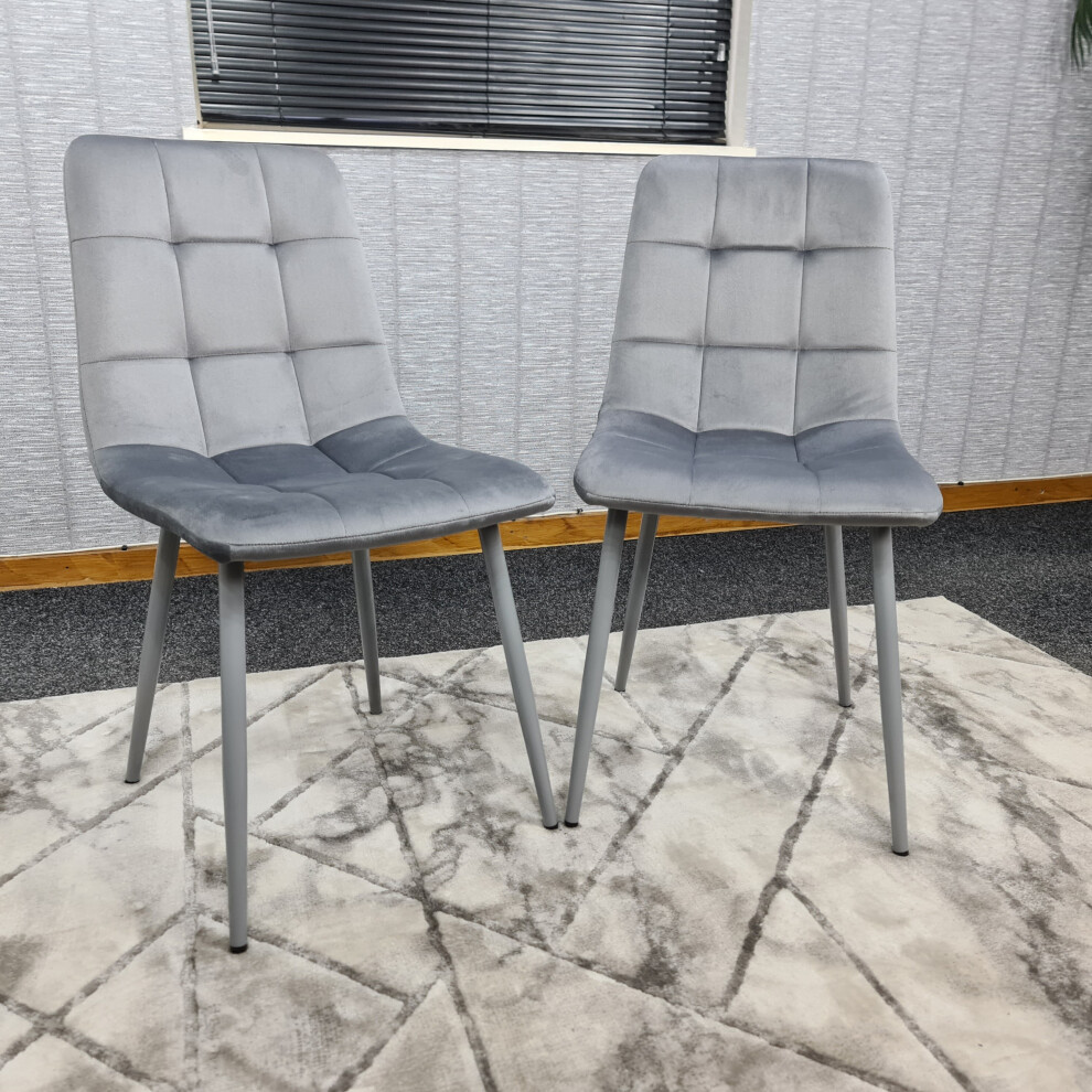 (2 Chairs) Grey Velvet Dining Chairs with Soft Padded Seat