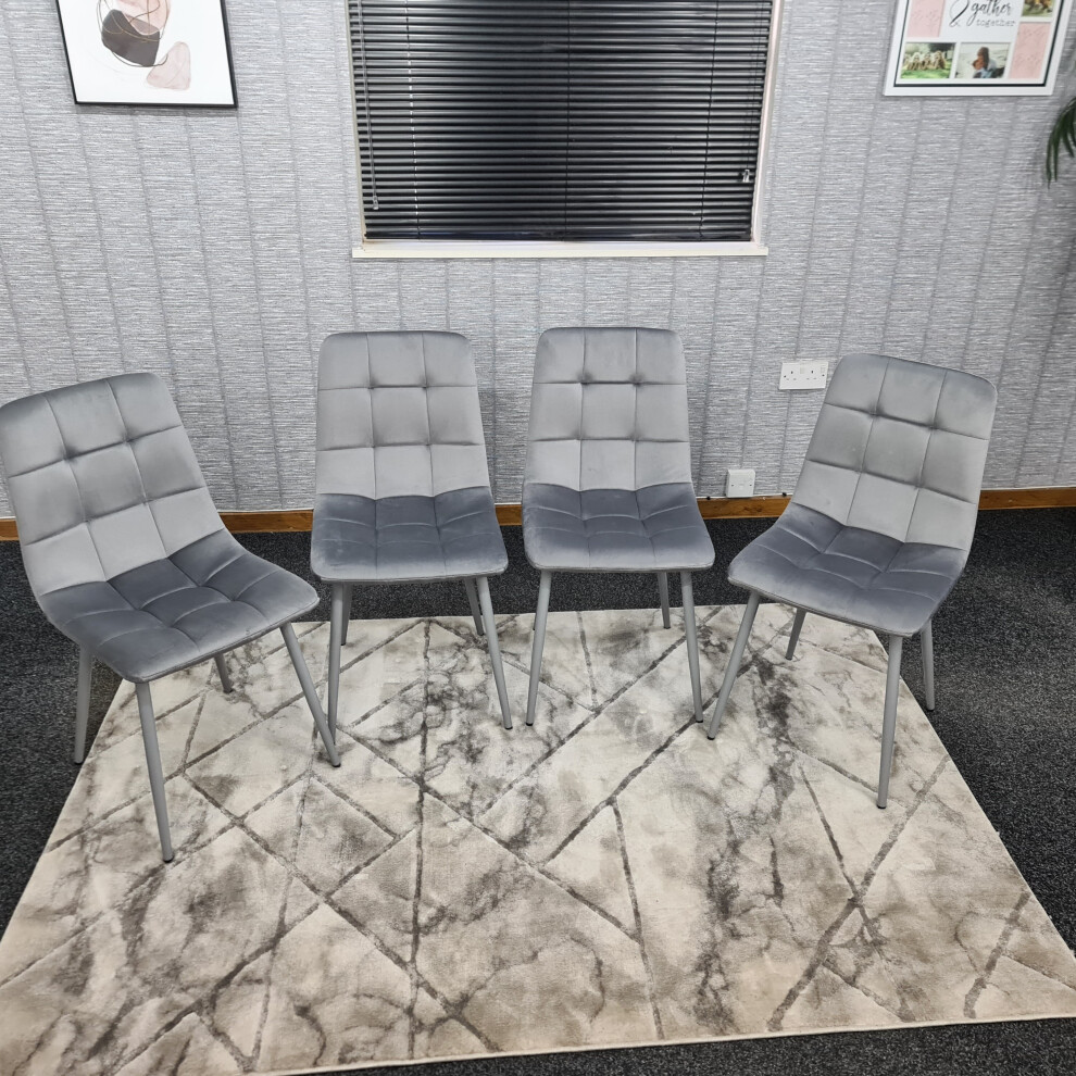 (4 Chairs) Grey Velvet Dining Chairs with Soft Padded Seat