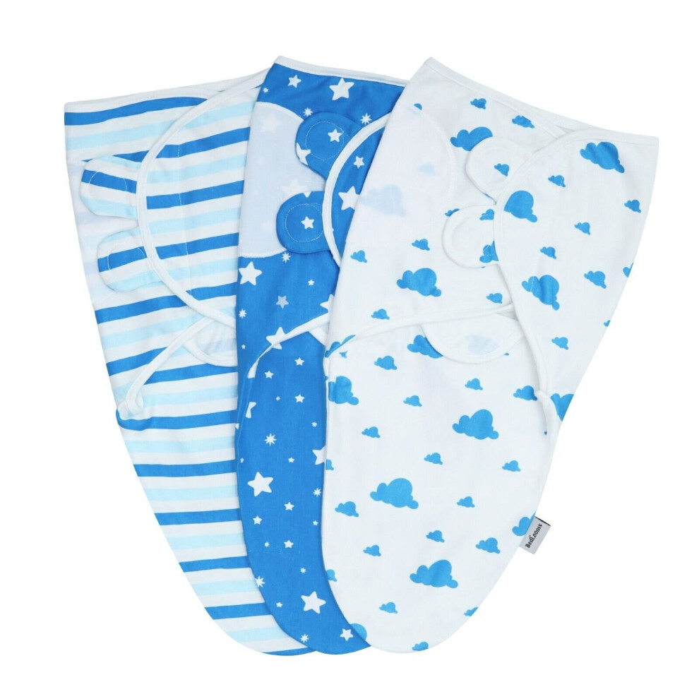 (Blue (Pack of 3)) Quilted Baby Sleeping Bag & Baby Swaddle Wrap New Born Baby Wrap Pack of 3-image-OPC-PBBPKCB-NEW