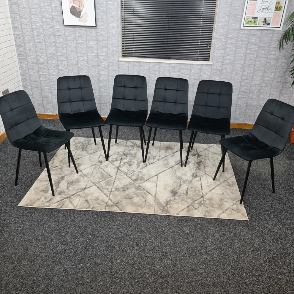 (6 Chairs) Black Velvet Dining Chairs with Soft Padded Seat