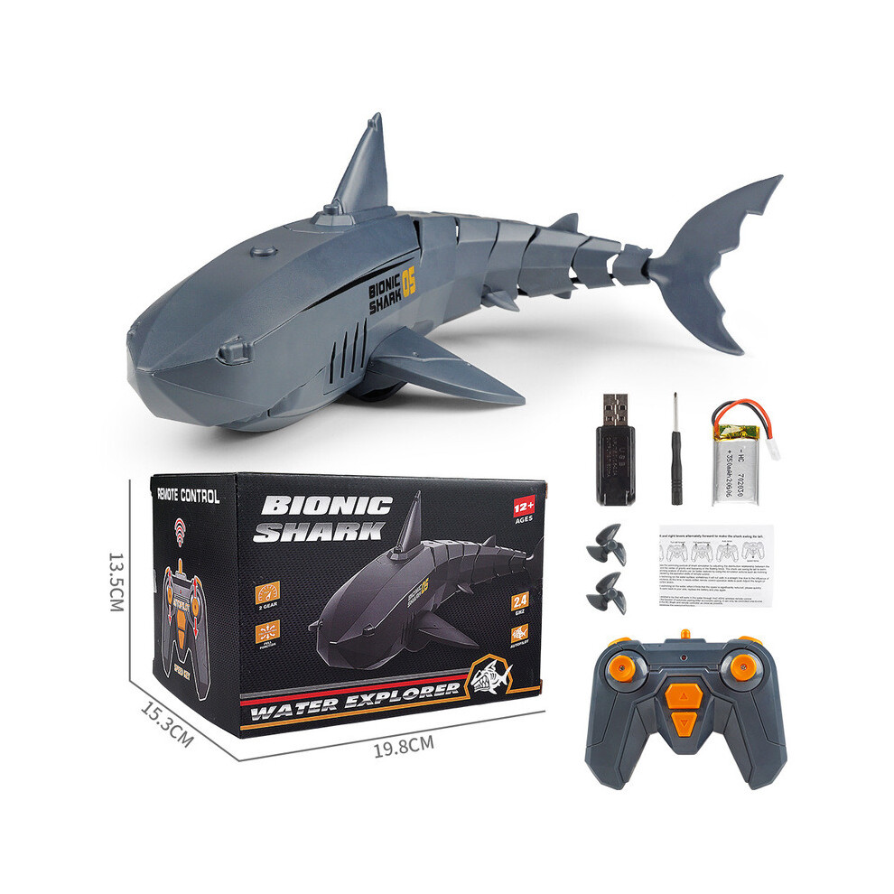 (Gray) Large Electric Remote Control Shark Rechargeable underwater surprise toy Children Outdoor Swimming Pool Party Toy