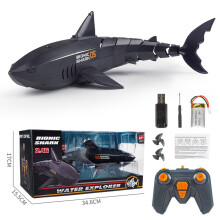 (Black) Large Electric Remote Control Shark Rechargeable underwater surprise toy Children Outdoor Swimming Pool Party Toy