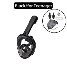 (Black for Teenager) Children Full Face Snorkel Swimming Mask Diving Anti-Fog Scuba Gear Set Underwater Goggles Breathing System for Kids Adult