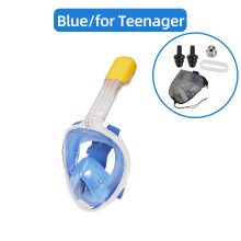 (Blue for Teenager) Children Full Face Snorkel Swimming Mask Diving Anti-Fog Scuba Gear Set Underwater Goggles Breathing System for Kids Adult