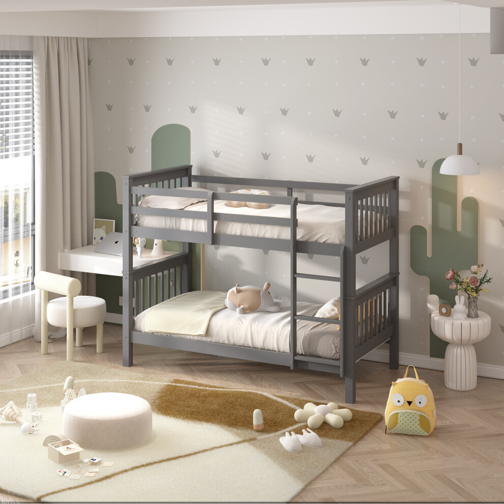 (Grey, No mattress) Luca Single Wooden Bunk Bed Frames | Optional Mattress