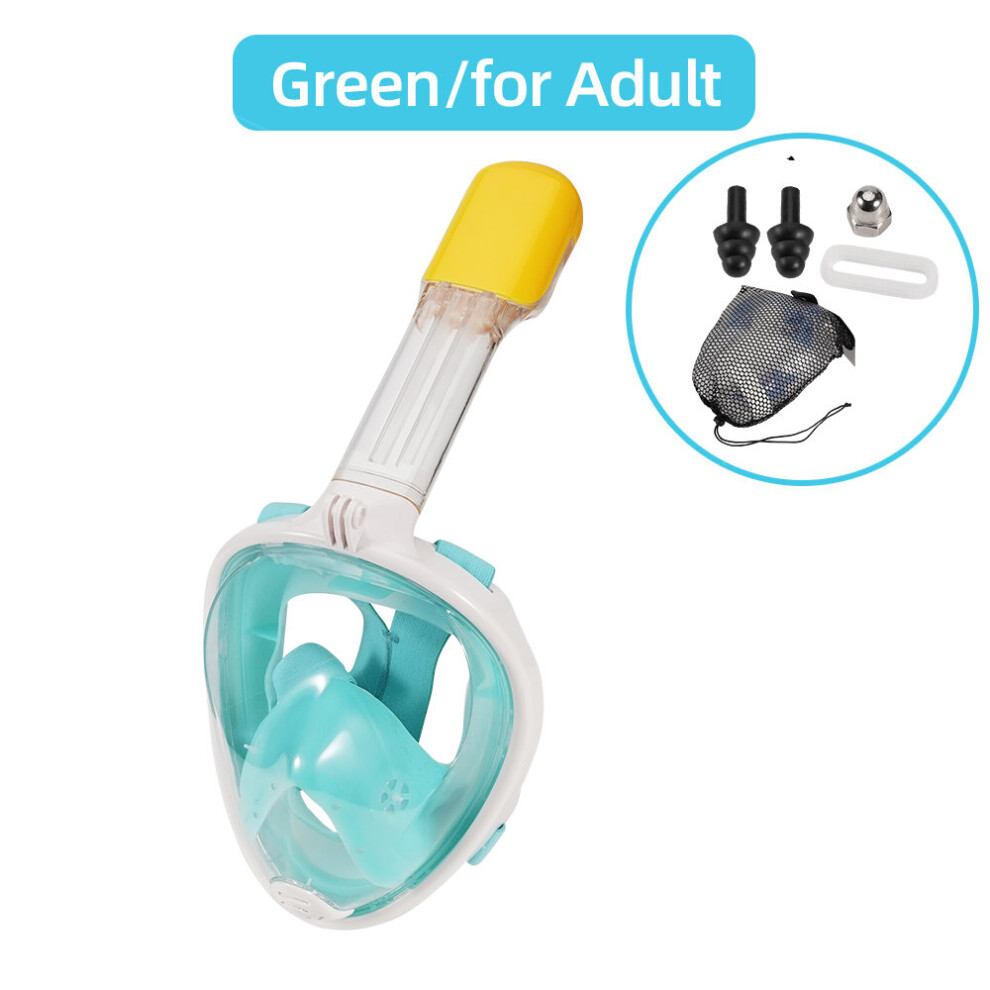 (Green for Adult) Children Full Face Snorkel Swimming Mask Diving Anti-Fog Scuba Gear Set Underwater Goggles Breathing System for Kids Adult