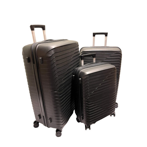 (Black) Set of 3 Suitcase Luggage Hard Shell PP Cabin Case