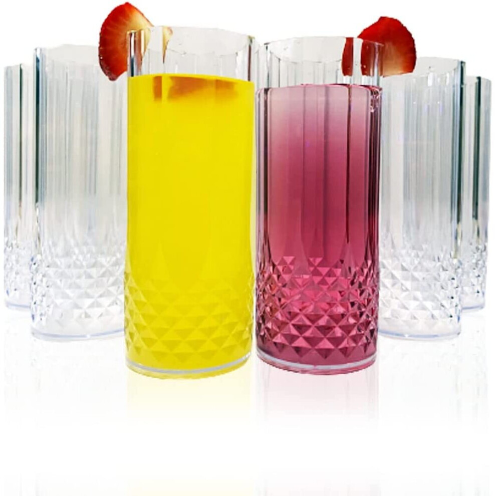 6pk Clear Crystal Effect Drink Glasses Plastic Highball Tumblers Reusable