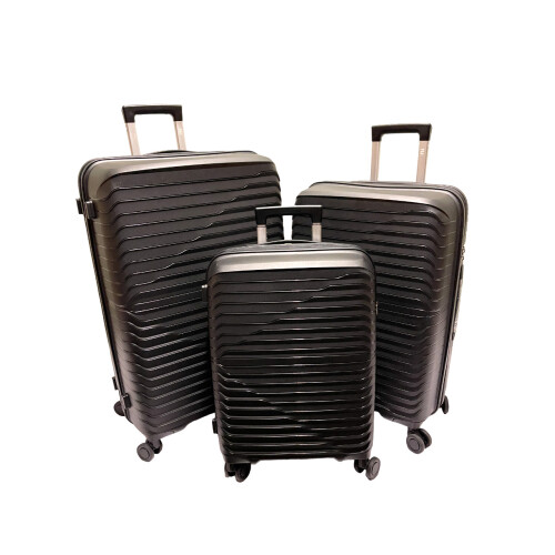 (Black) Set of 3 Suitcase Luggage Hard Shell PP Cabin Case 1