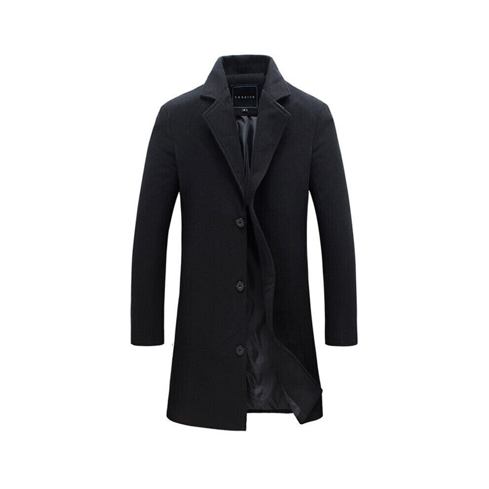 (black, L) Mens Coat Lapel Jacket Men's Winter Warm Long Sleeve Business Trench Coats