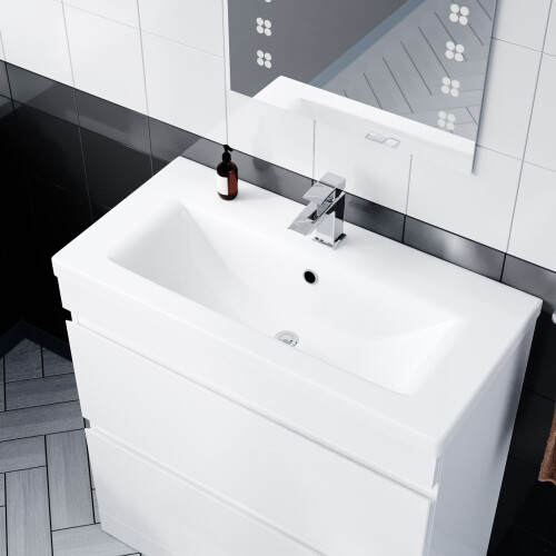 NES Home Minimalist 800 Freestanding Gloss White Basin Vanity Sink 2 Drawers | COT 2