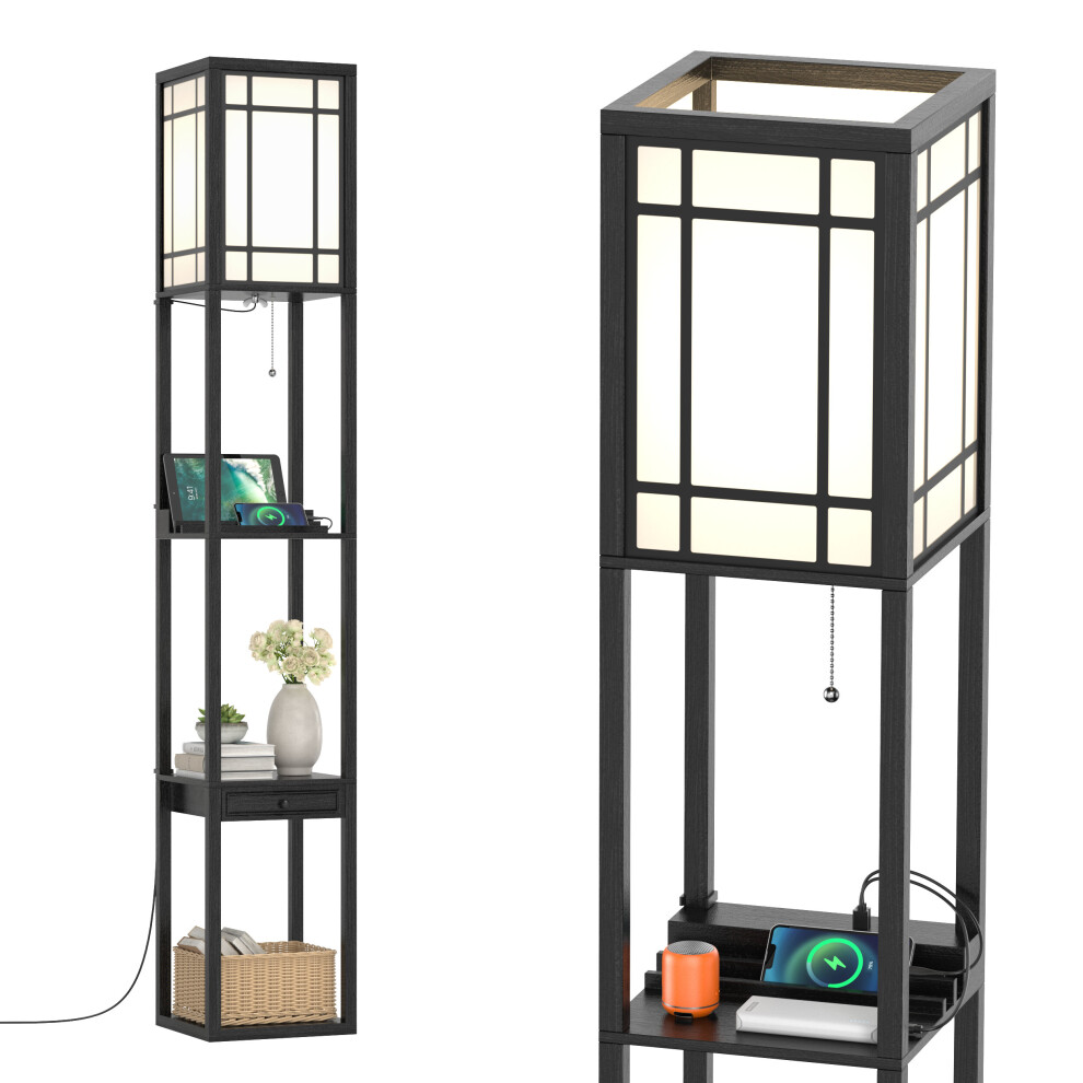 Costway Modern Shelf Floor Lamp Corner Standing Bookshelf Lamp W/ Shelves