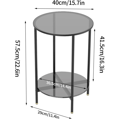 Tempered Glass End Table 22 inch  Side Desk with  Round Storage Shelf 2