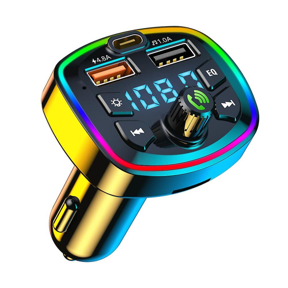 Car Bluetooth 5.0 Fm Transmitter Dual Usb Port Fast Pd Car Charger Radio Adapter Light 768611136838