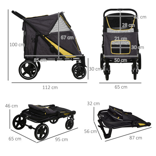 PawHut PawHut Foldable Dog Carriage w/ Universal Wheels, Shock Absorber - Grey 2