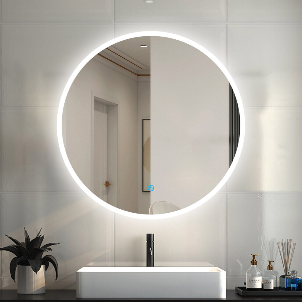 Round Mirror with LED Lights for Bedroom, Bathroom