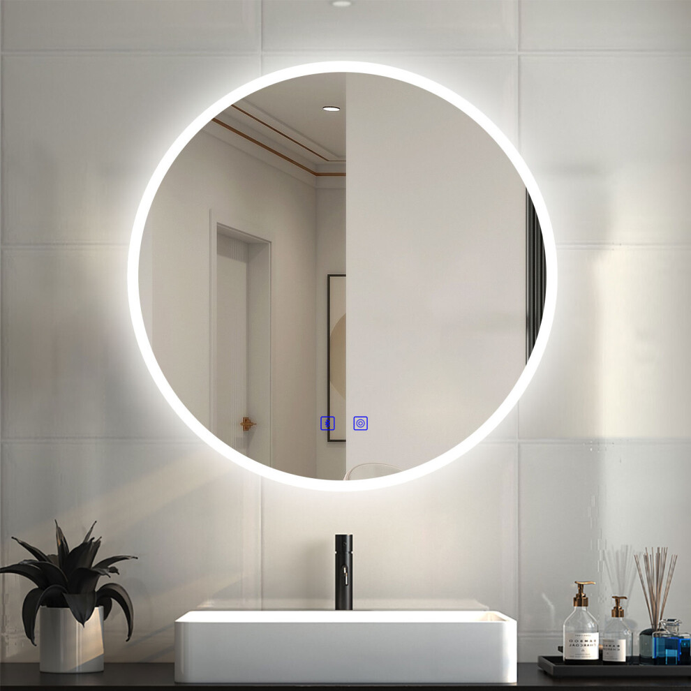 (80cm) Round Mirror with 3 LED light, Bluetooth, Demister