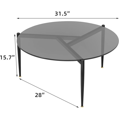 (Grey) Round Coffee Side End Table Tempered Glass Top 1