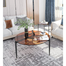 (Brown) Round Coffee Side End Table Tempered Glass Top