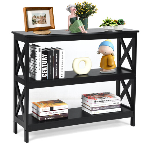 Costway Industrial Console Rustic Sofa End Table Bookshelf Narrow Accent Table