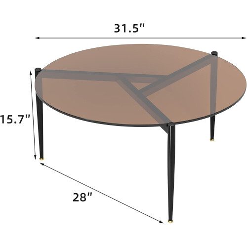 (Brown) Round Coffee Side End Table Tempered Glass Top 1