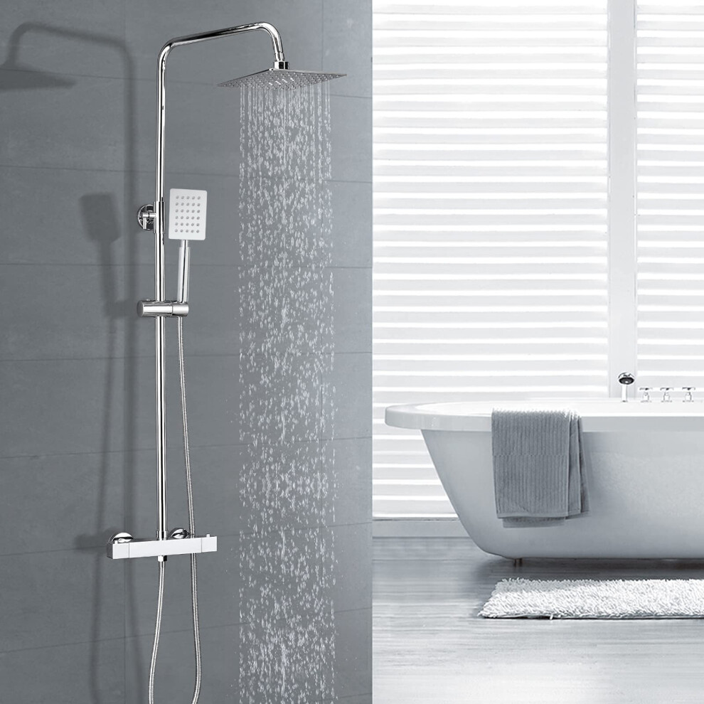 2-Way Square Chrome Exposed Thermostatic Shower Mixer Set Riser Rail Kit | Bella