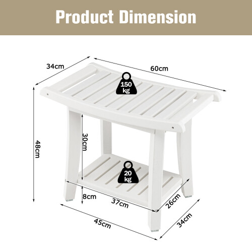 Costway Shower Bench Waterproof Bath Spa Shower Stool Versatile Storage Bench 2