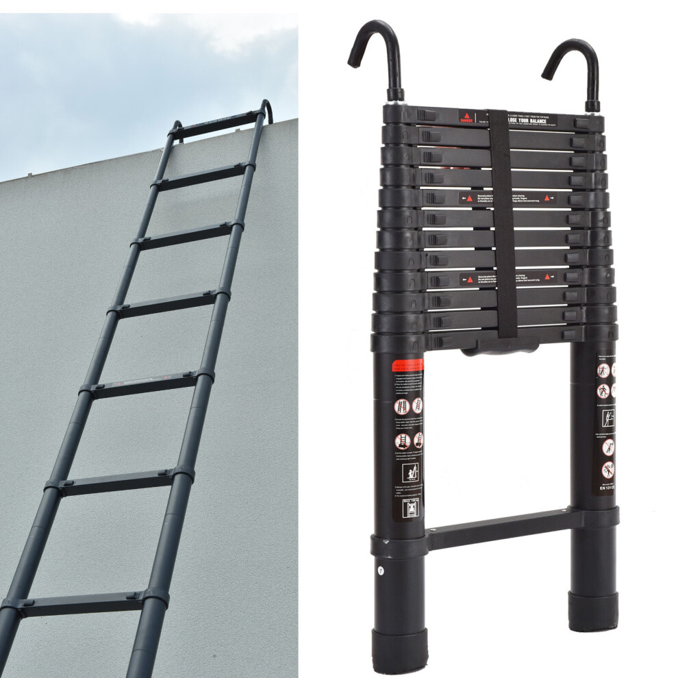 3.8M Telescopic Ladder with Hook Aluminum Extension Ladder for Multipurpose