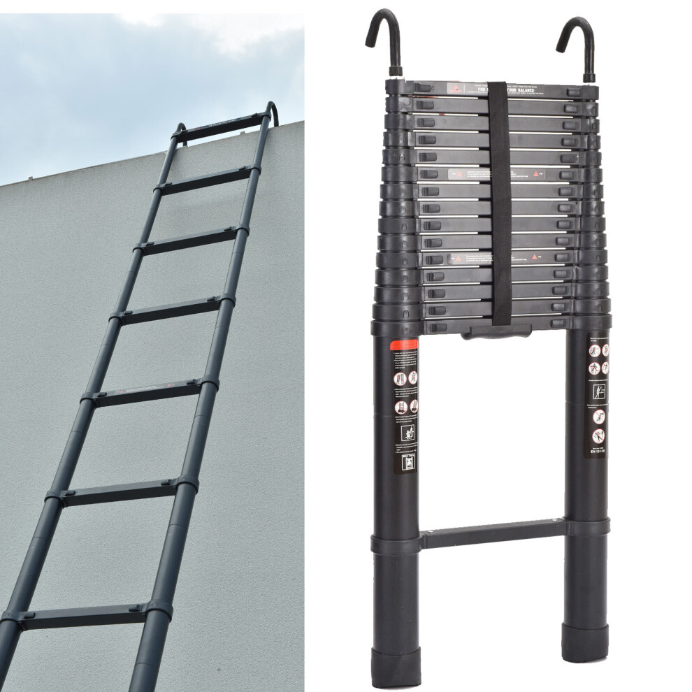 6.2M/20.3FT Telescopic Ladder with Hook Aluminum Ladder Heavy Duty Extendable Ladder Multi Purpose Ladder 330lbs Capacity EN131 Safety Approved