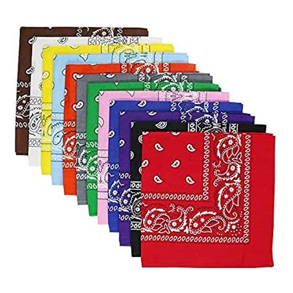 KAV 55x55cm Set of 12 Bandanas face mask Assorted Paisley Bandana - Head Wrap Scarf Wristband for Outdoor Sports, Hiking, Cycling