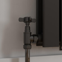 Traditional Crosshead Angled Heated Towel Rail Radiator Valves Pair Black
