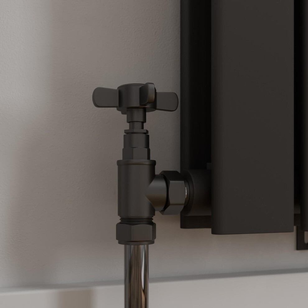 Traditional Crosshead Angled Heated Towel Rail Radiator Valves Pair Black 5056467285660