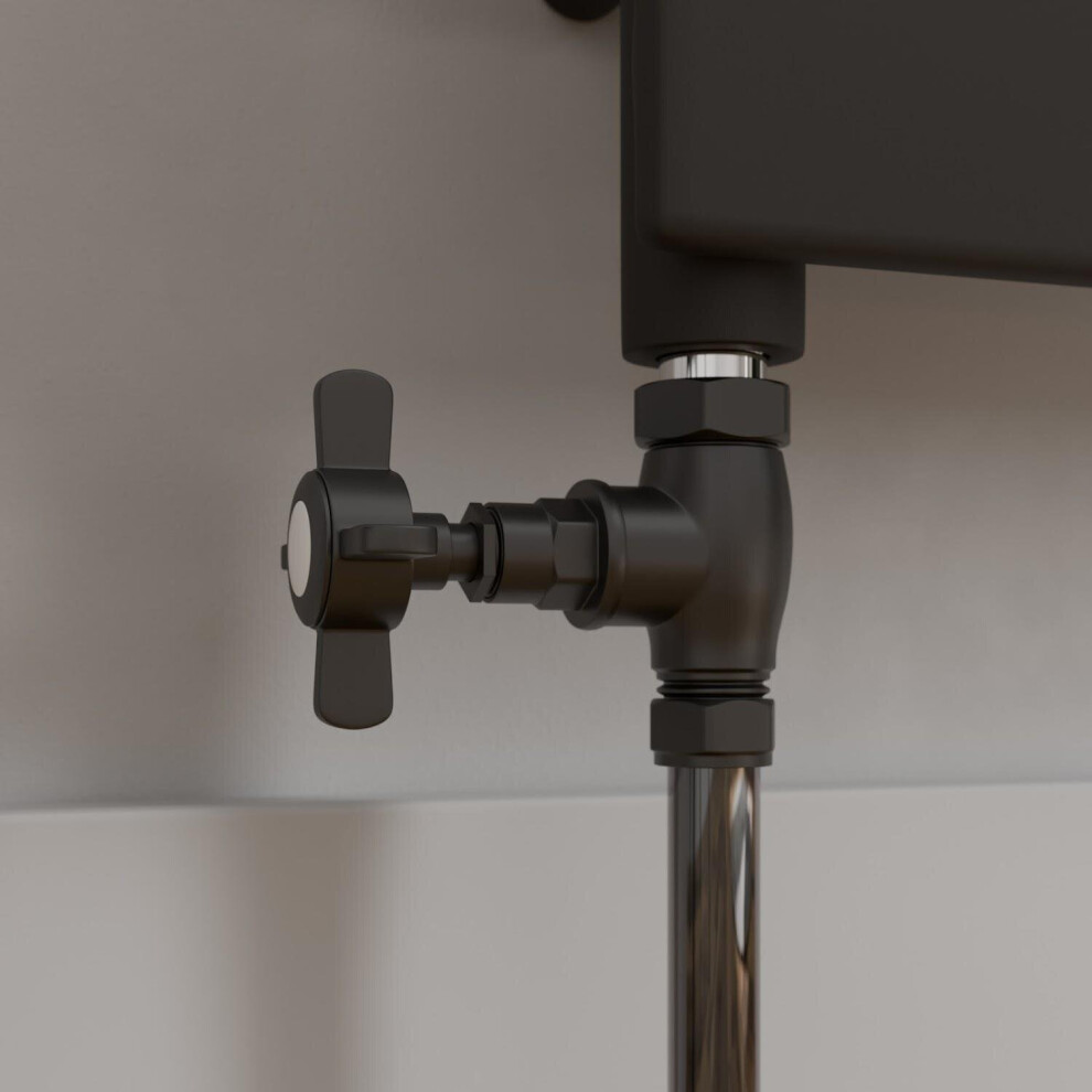 Pwvalve11b Crosshead Black Straight Radiator Valves Pair (15Mm) For Traditional & Modern Homes 5056467285677