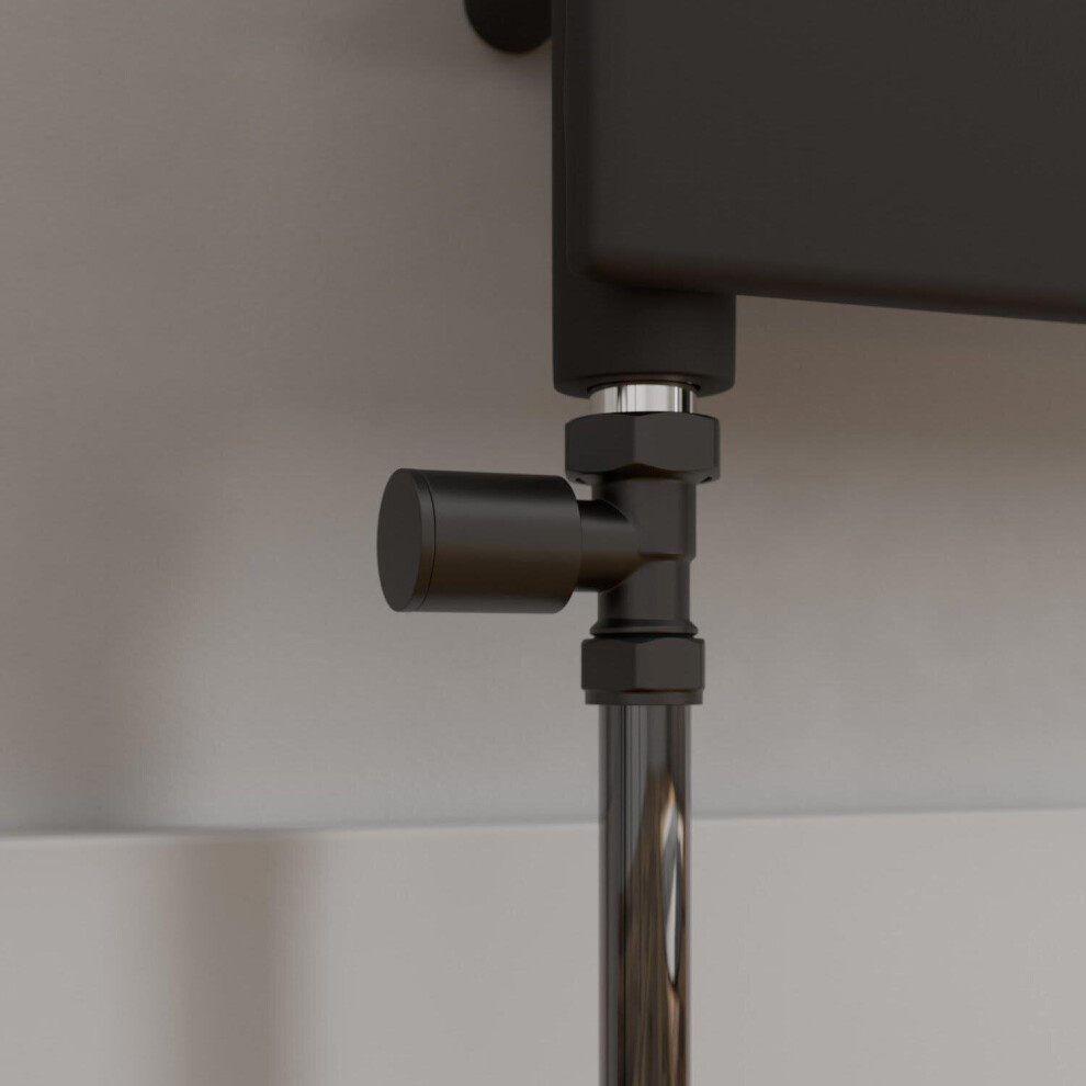 Modern Straight Heated Towel Rail Radiator Valves Pair 15mm Black Round Manual - Image 2