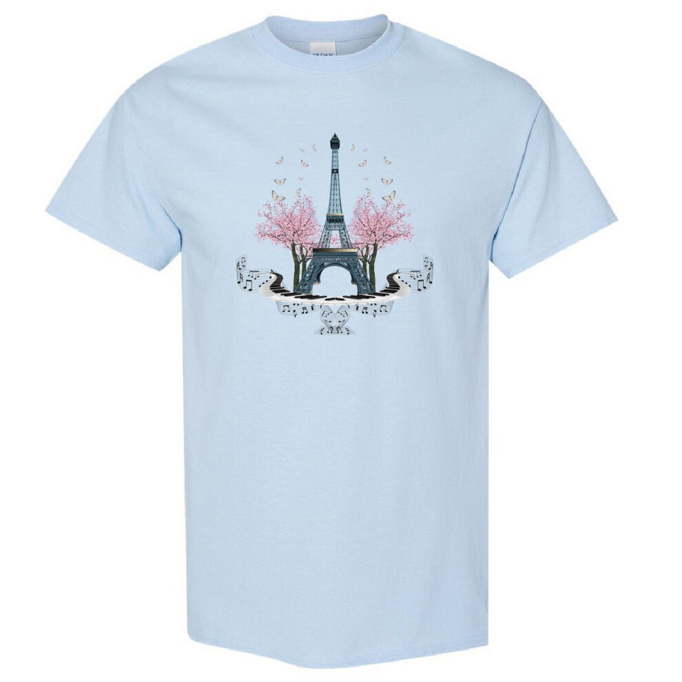 (Light Blue, L) Eiffel Tower Paris France Europe Romantic City Art Men T Shirt Tee Top