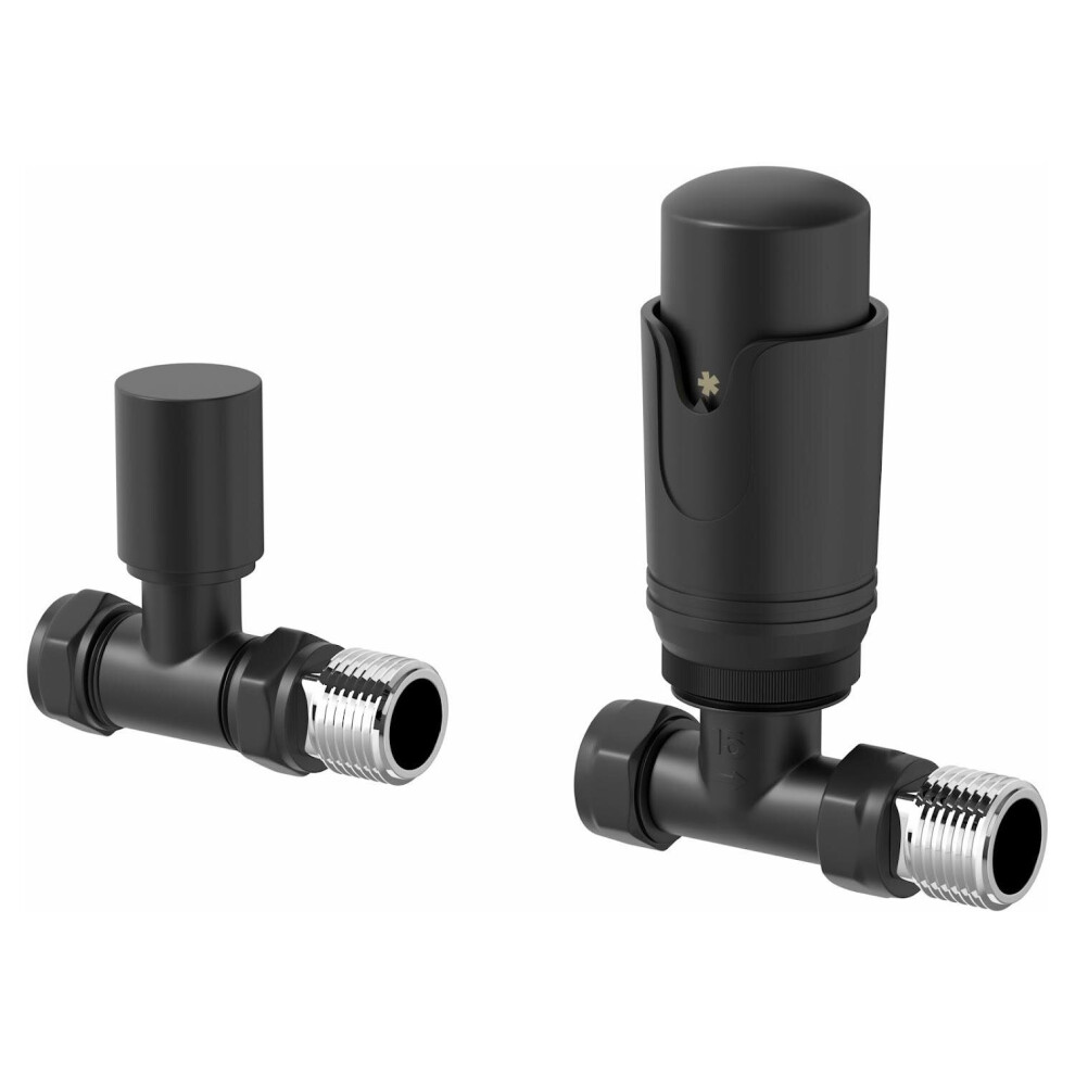 Modern Straight Heated Towel Rail Radiator Valves Black Round Thermostatic 15Mm 5056467285639
