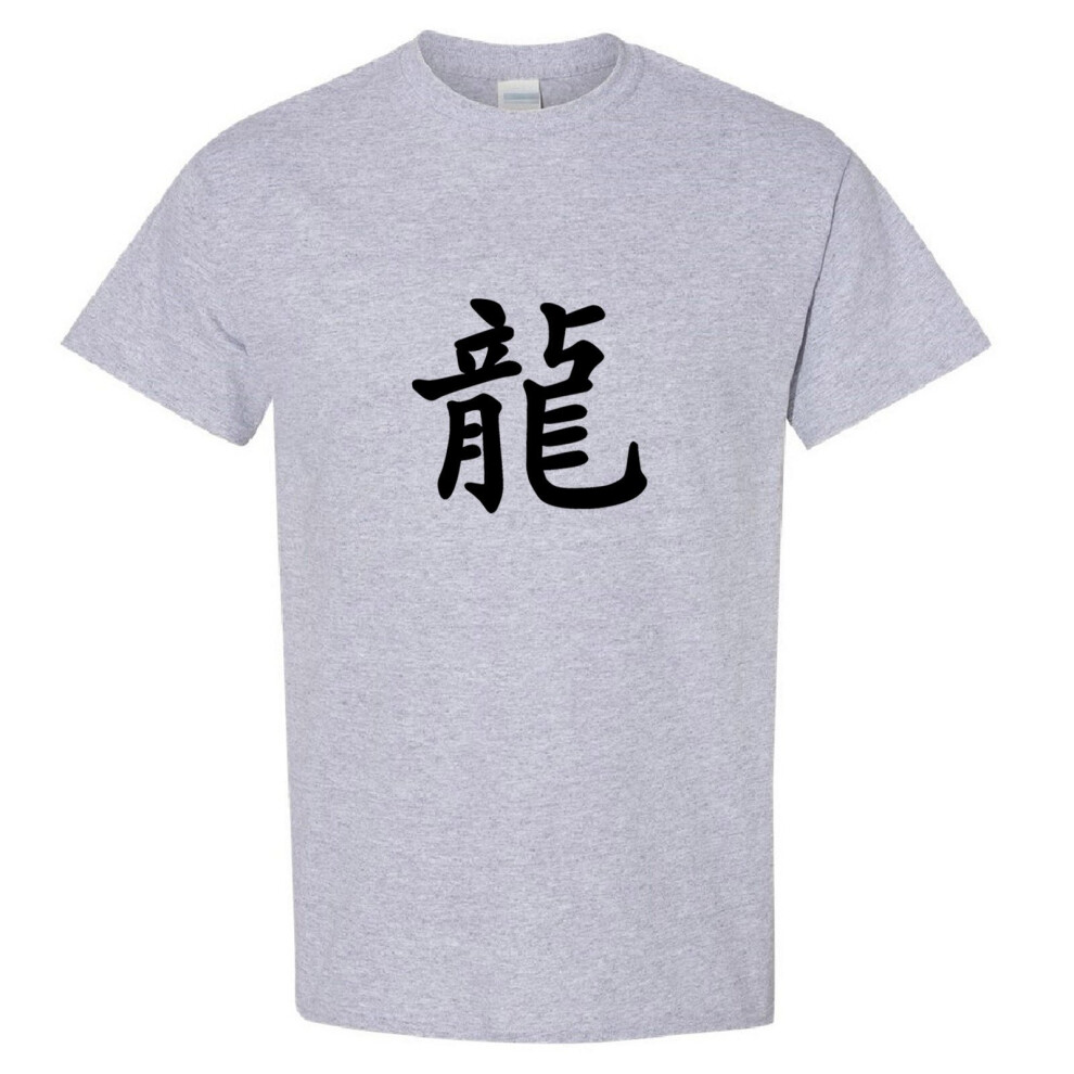 (Sport Grey, M) Chinese Dragon Character Caligraphy Word Folk Art Men T Shirt Tee Top