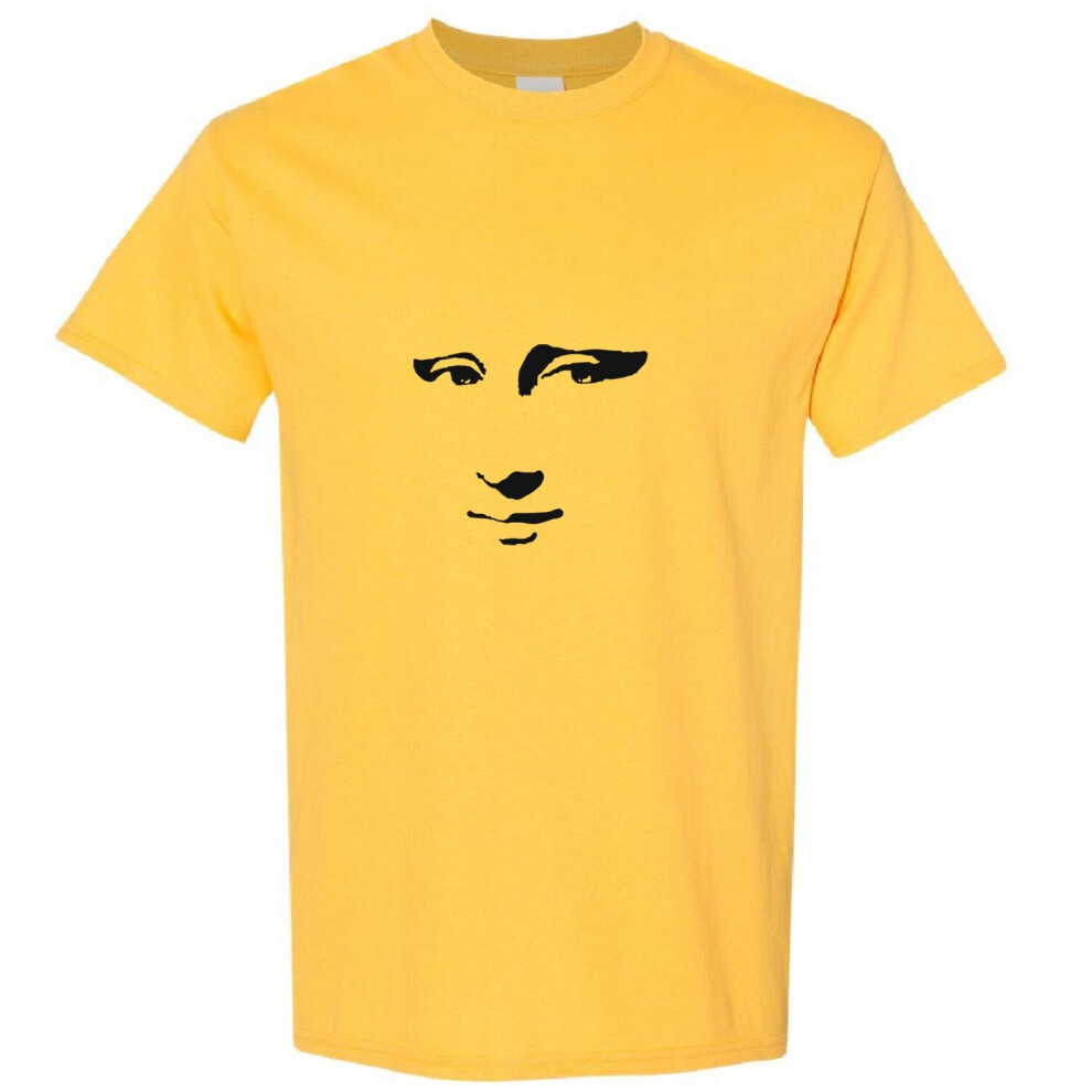 (Yellow, M) Mona Lisa Smile Face Painting Leonardo da Vinci Men T Shirt Tee Top