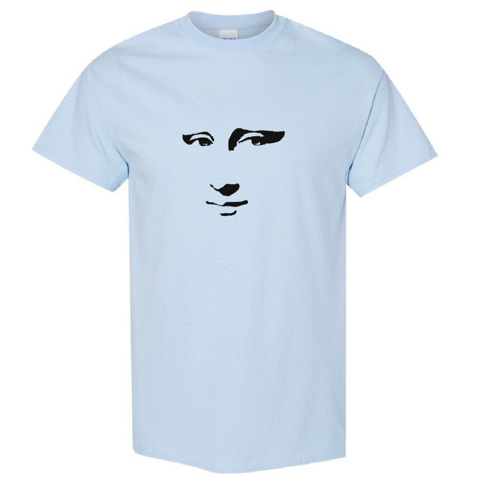 (Light Blue, L) Mona Lisa Smile Face Painting Leonardo da Vinci Men T Shirt Tee Top