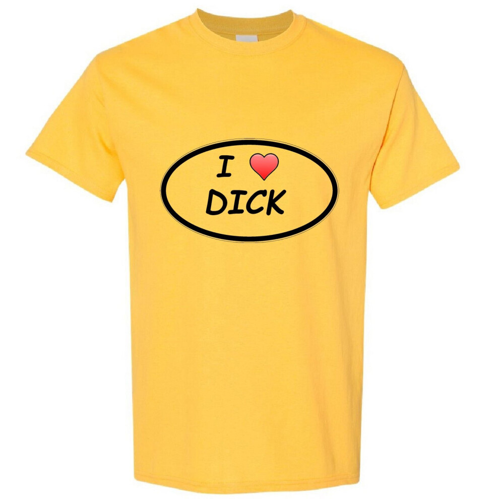 (Yellow, 2XL) I love Dick Penis Sex Funny Comedy Joke Rude Sign Men T Shirt Tee Top