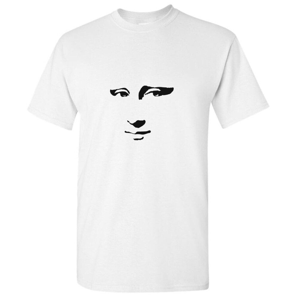 (White, L) Mona Lisa Smile Face Painting Leonardo da Vinci Men T Shirt Tee Top